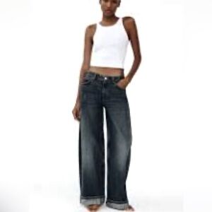 Zara Black Straight Leg Jeans Raw Hem